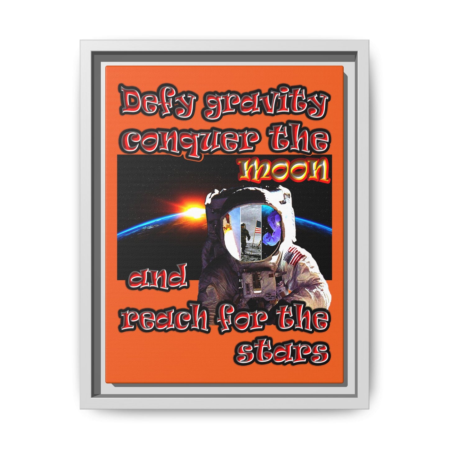 defy conquer reach - framed canvas art (orange)