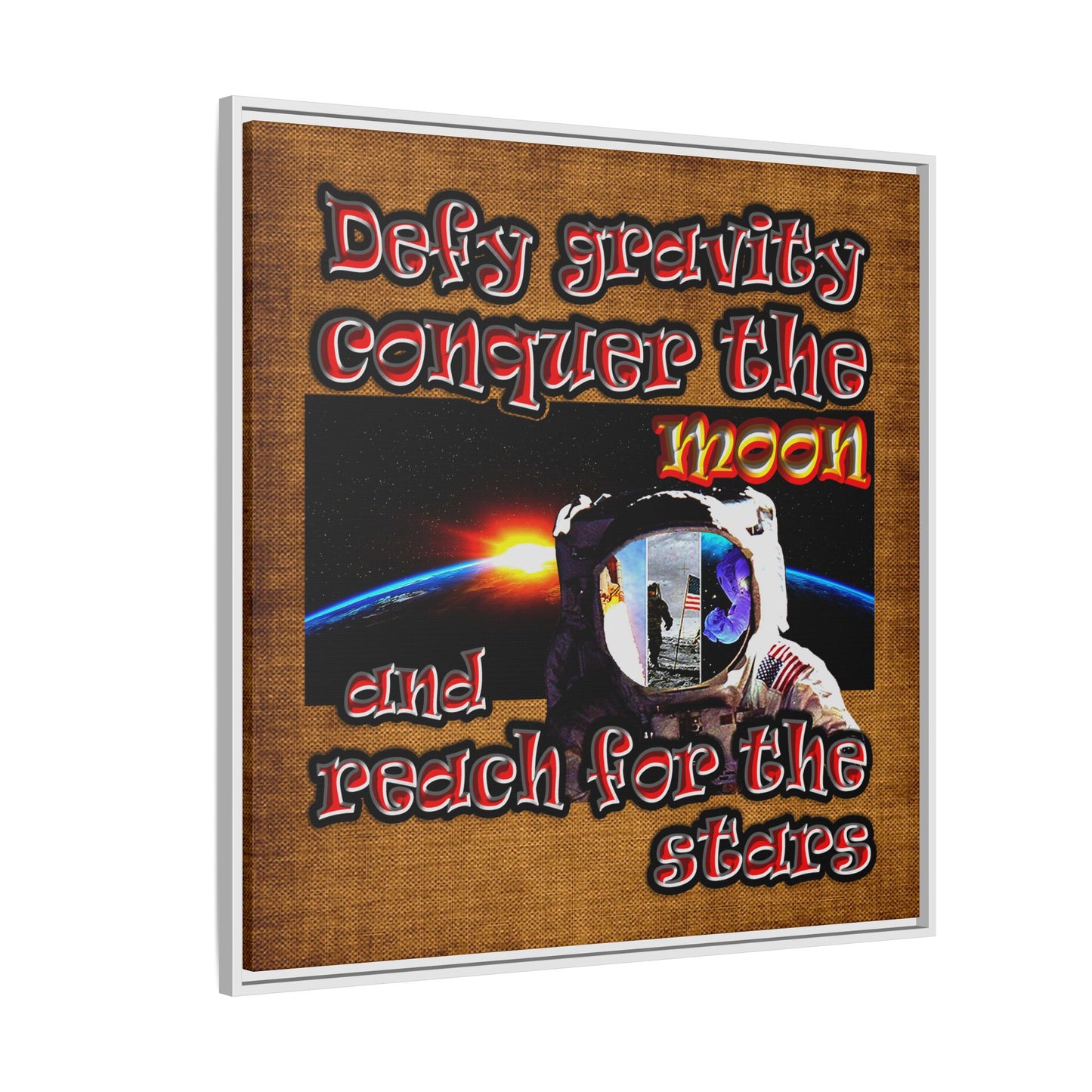defy conquer reach - framed canvas art (brown papyrus)