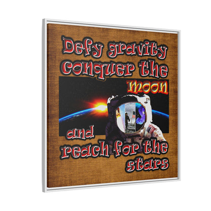 defy conquer reach - framed canvas art (brown papyrus)