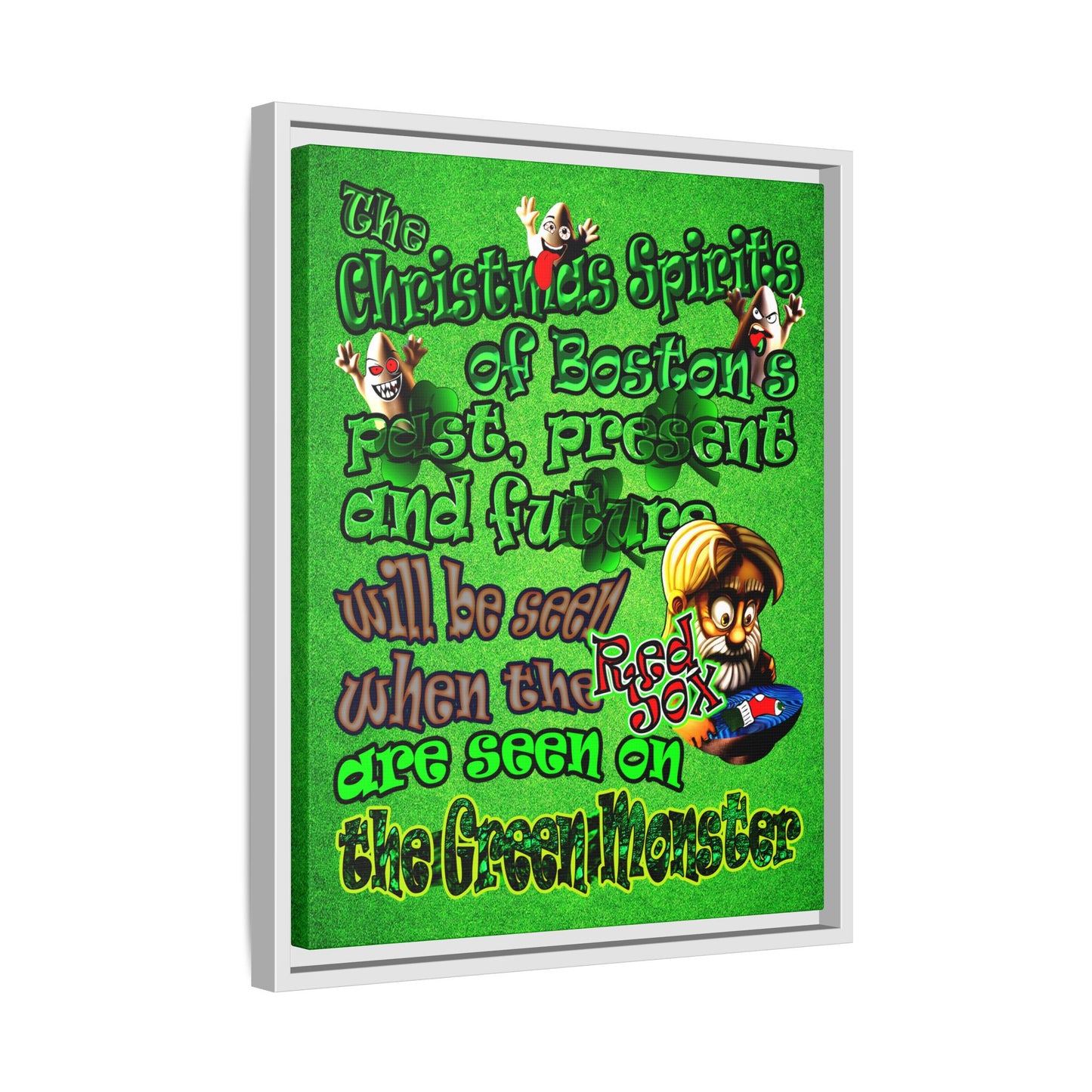 christmas spirits of boston - framed canvas art (green turf)