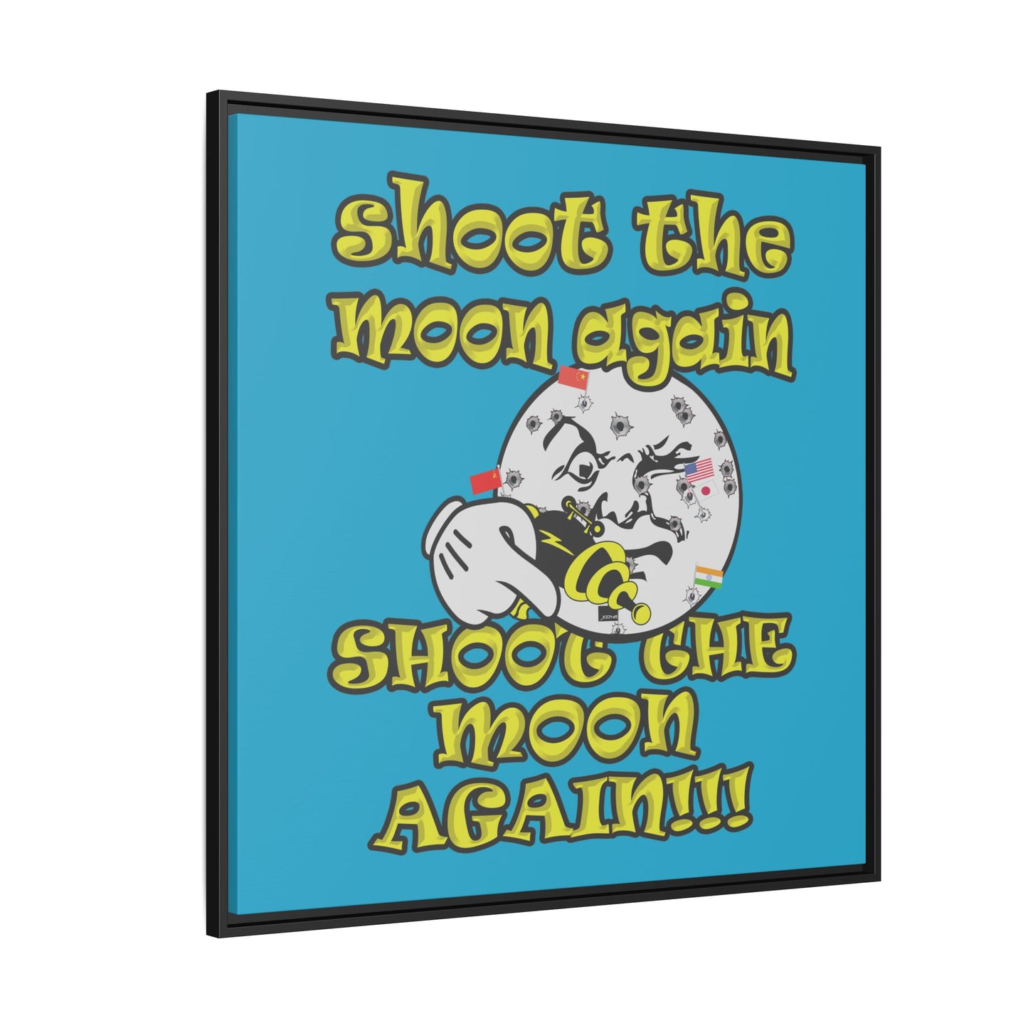 shoot the moon again - framed canvas art (turquoise)