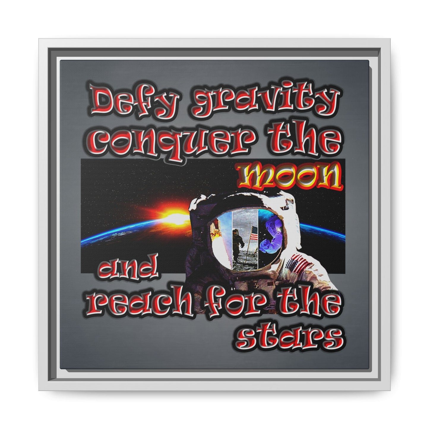 defy conquer reach - framed canvas art (grey-light grey)