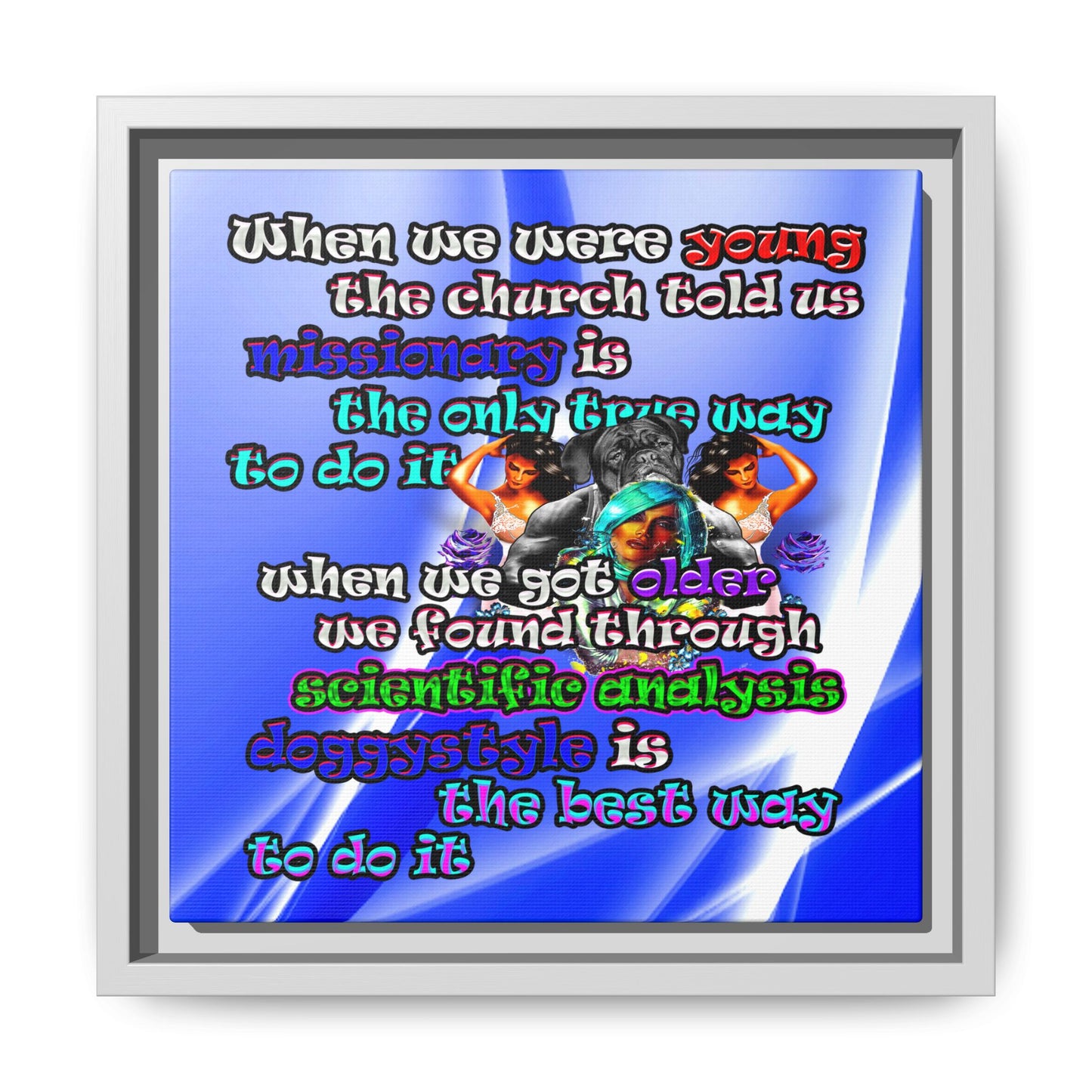 doggystyle - framed canvas art (blue-white wave)