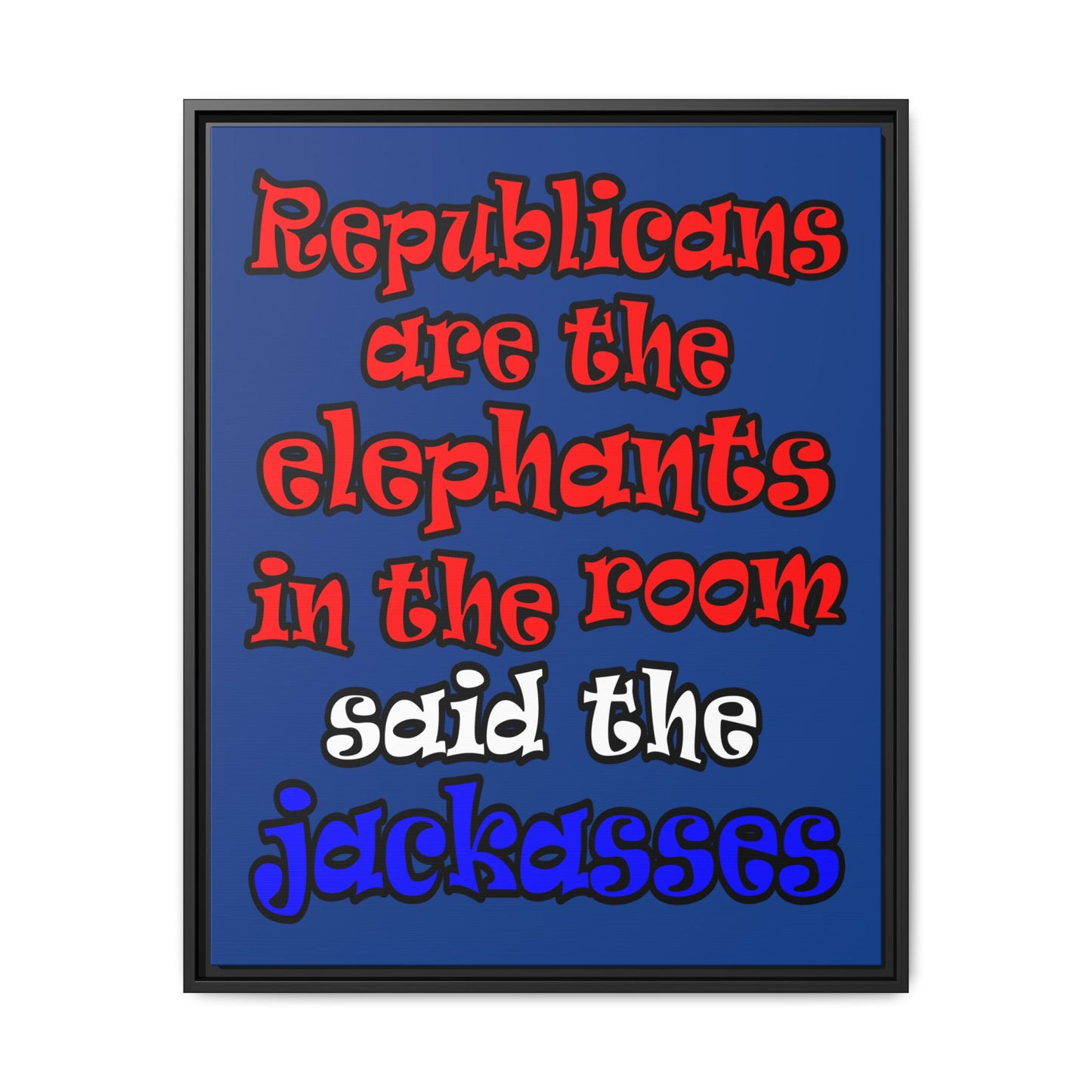 donkeys and elephants - framed canvas art (dark blue)