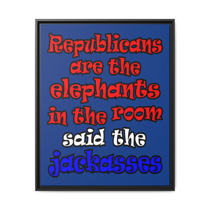 donkeys and elephants - framed canvas art (dark blue)