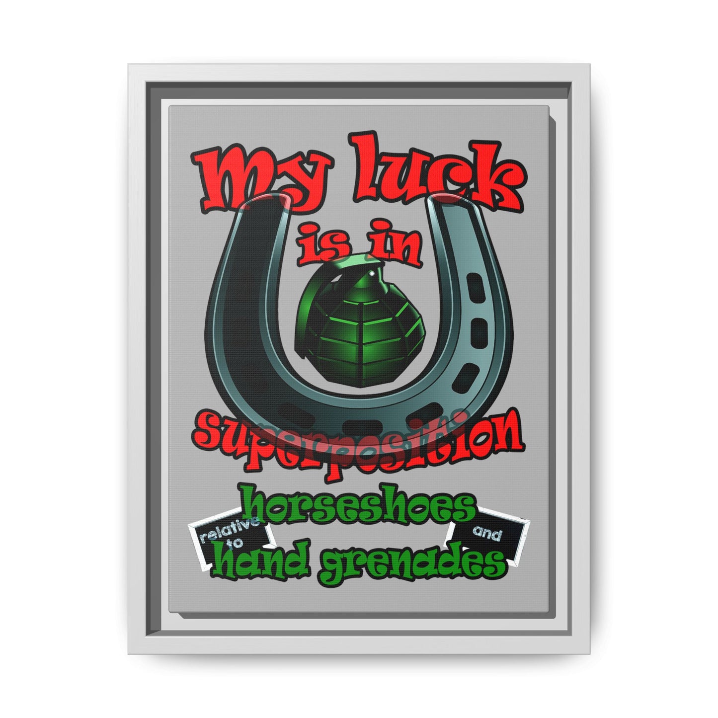 my luck - framed canvas art (light grey)