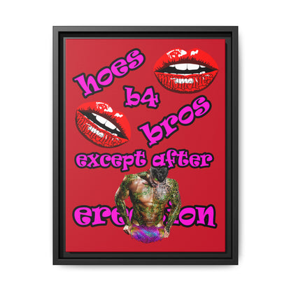 hoes b4 bros - framed canvas art (dark red)