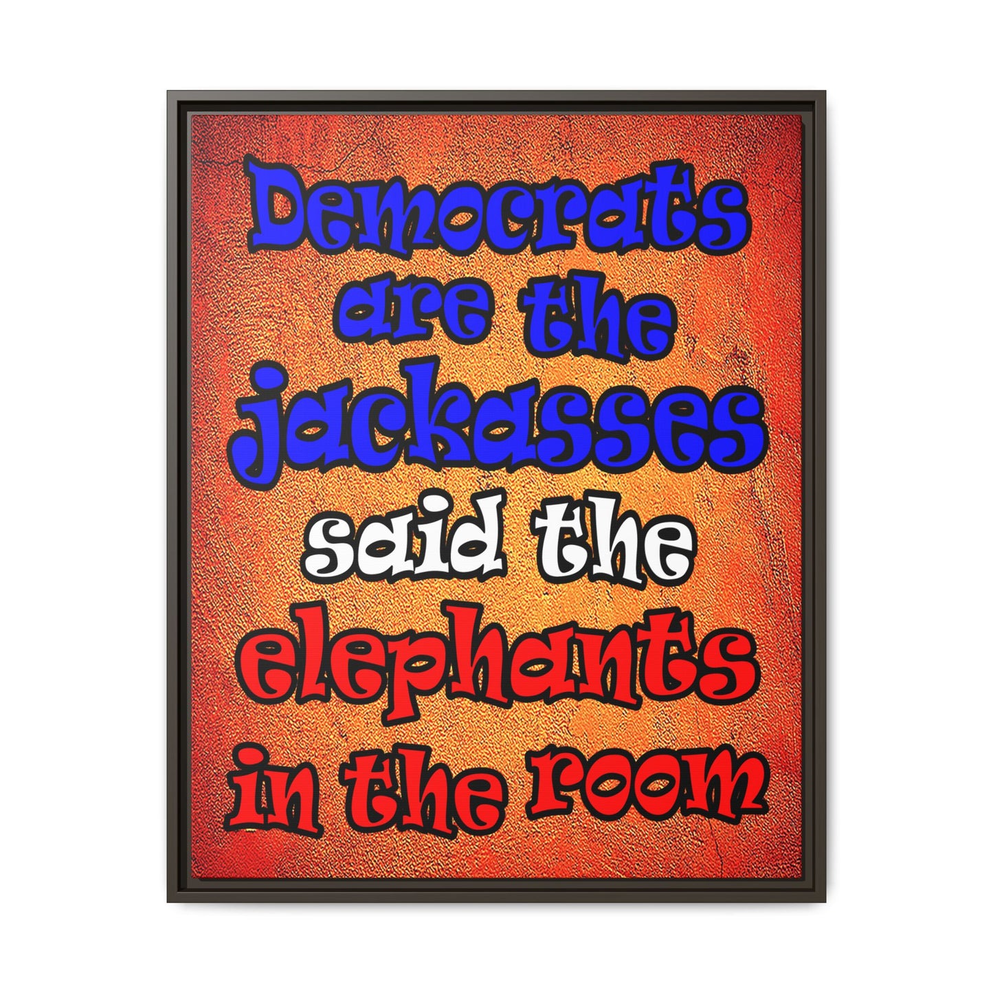 donkeys and elephants - framed canvas art (burnt orange)