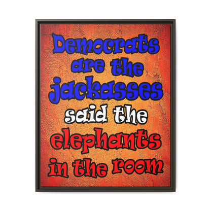 donkeys and elephants - framed canvas art (burnt orange)