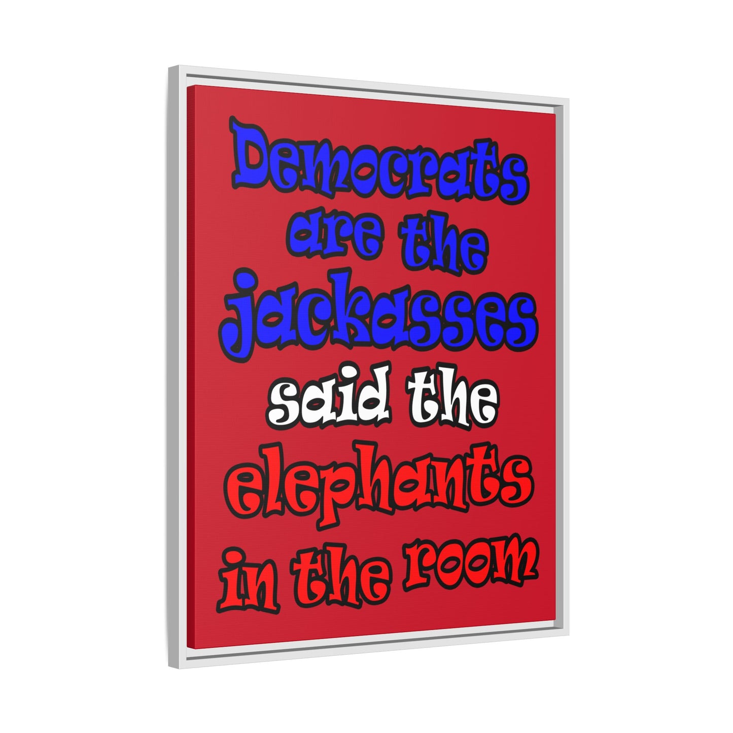 donkeys and elephants - framed canvas art (dark red)