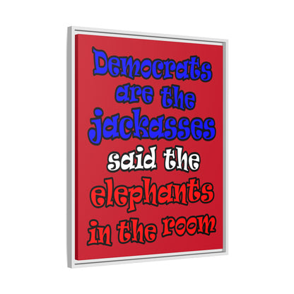 donkeys and elephants - framed canvas art (dark red)