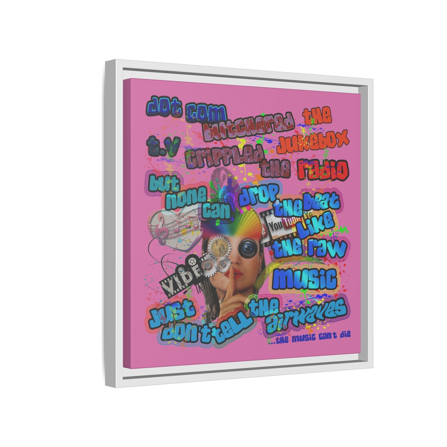 drop the beat - framed canvas art (light pink)