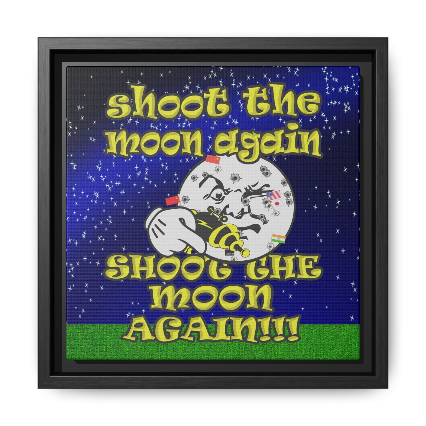 shoot the moon again - framed canvas art ('snoops' background)