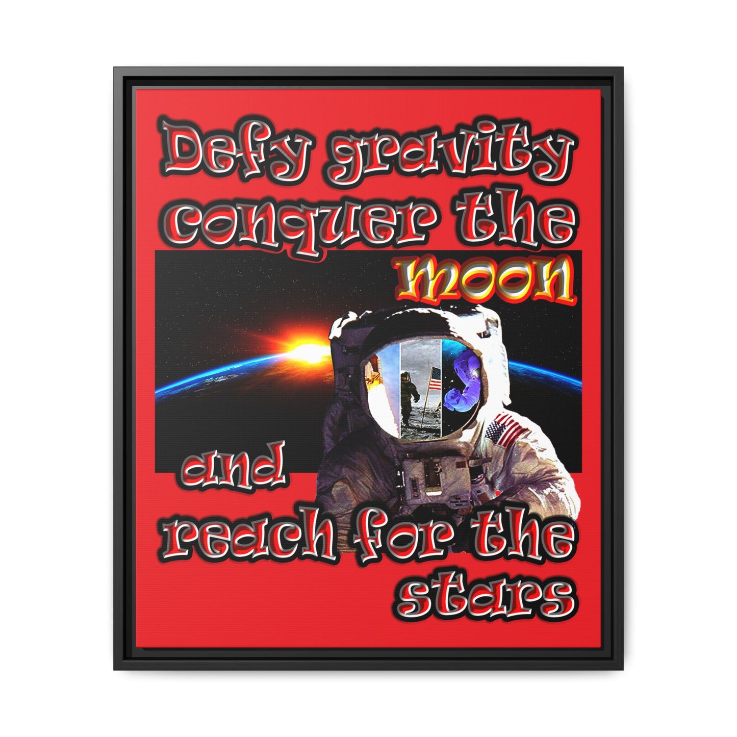 defy conquer reach - framed canvas art (red)