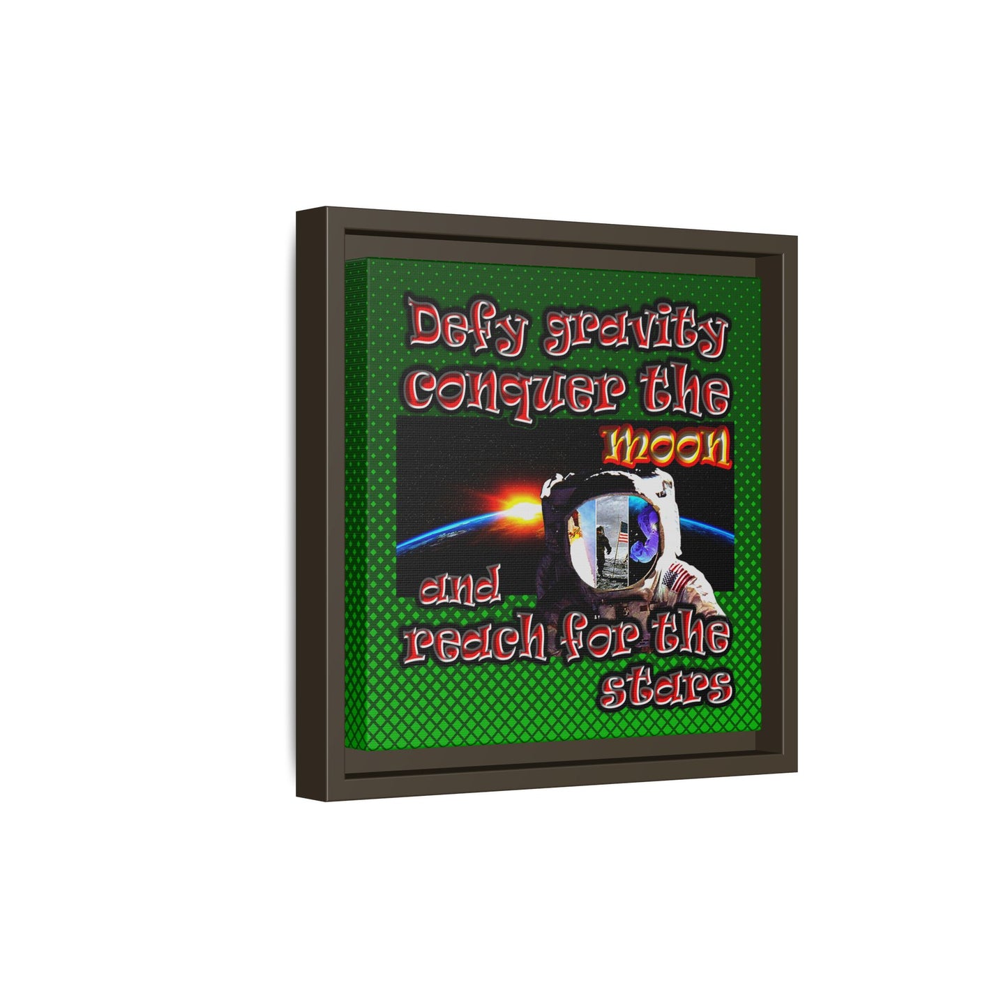defy conquer reach - framed canvas art (logo green)