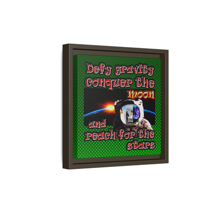 defy conquer reach - framed canvas art (logo green)