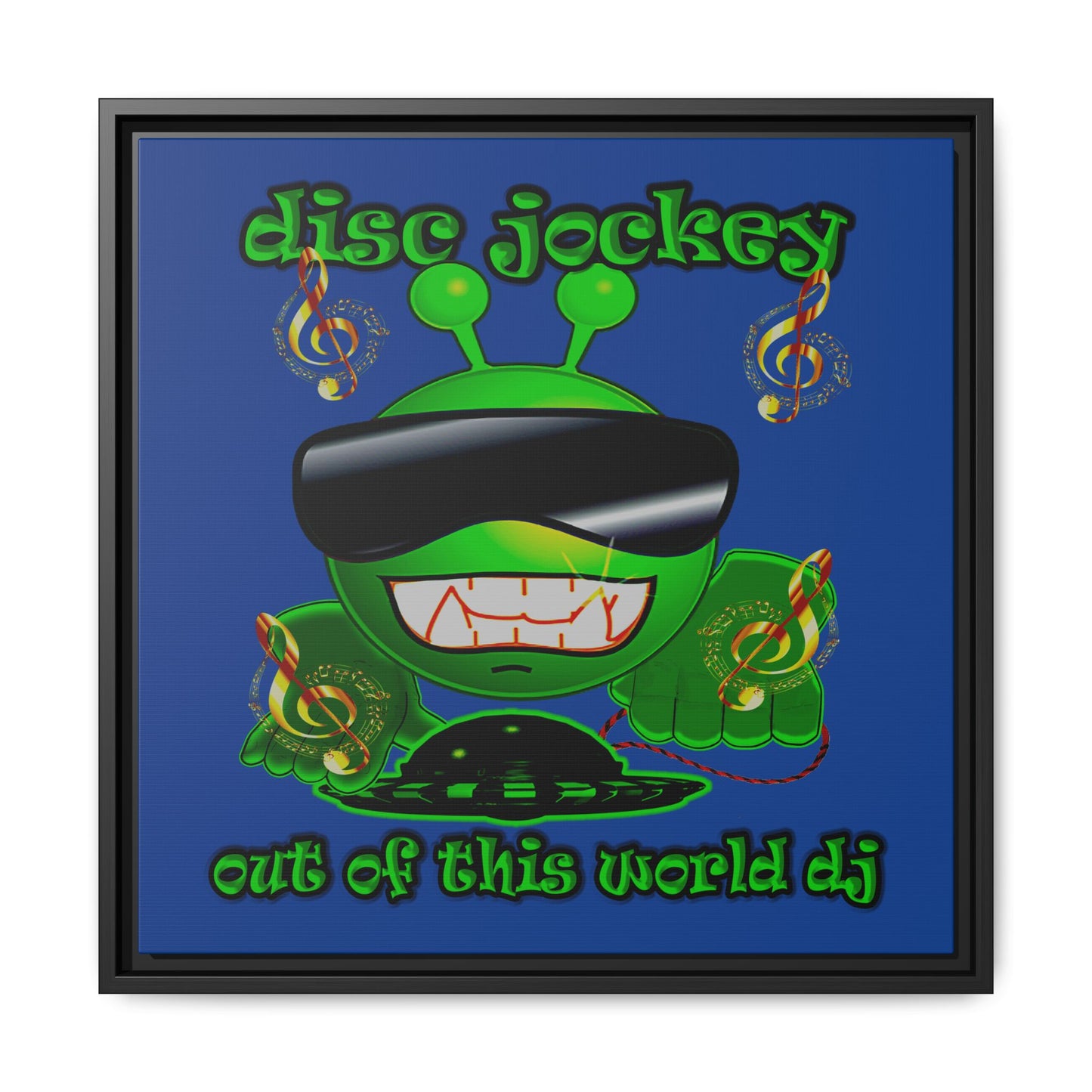 disc jockey - framed canvas art (dark blue)