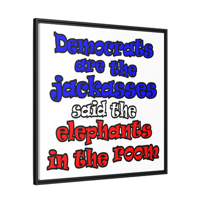 donkeys and elephants - framed canvas art (white)