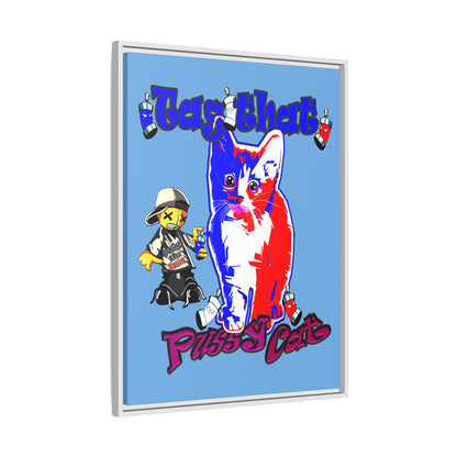 tag that - framed canvas art (light blue)