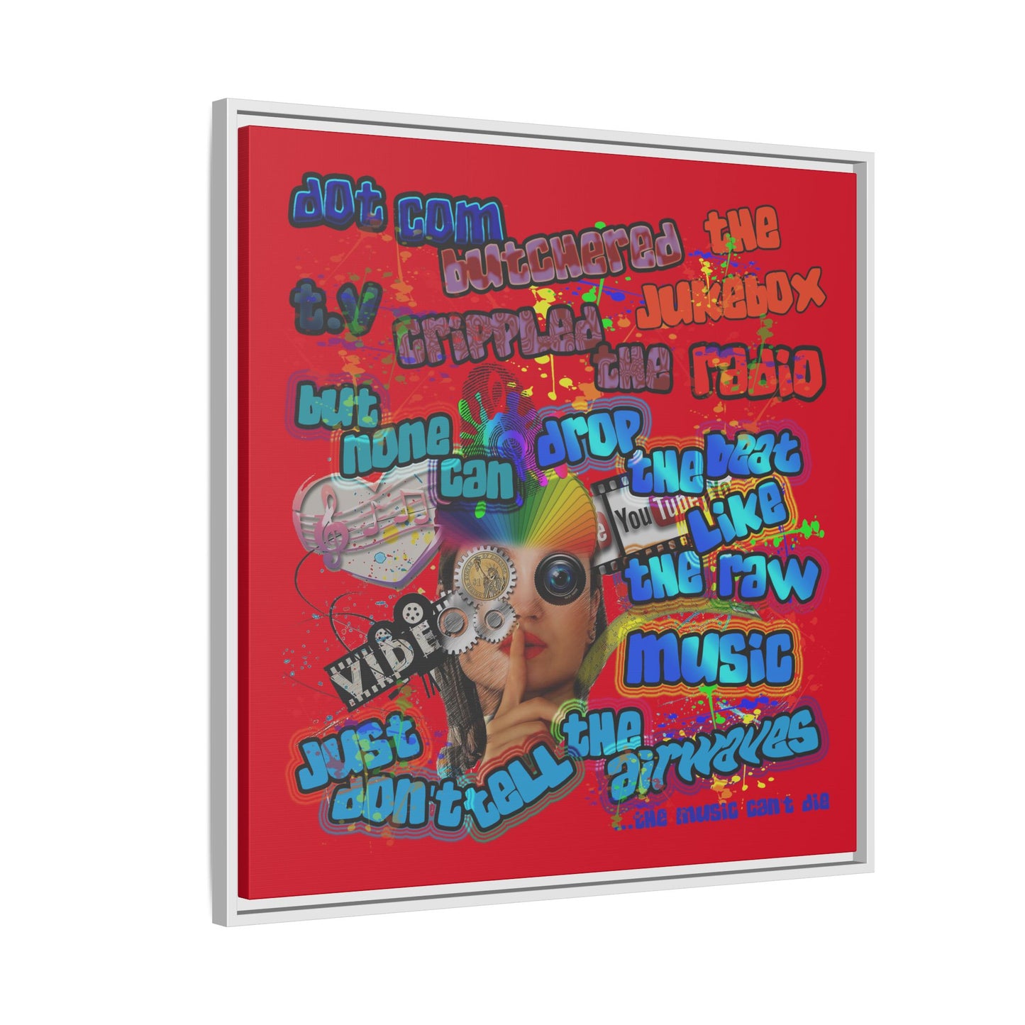 drop the beat - framed canvas art (dark red)