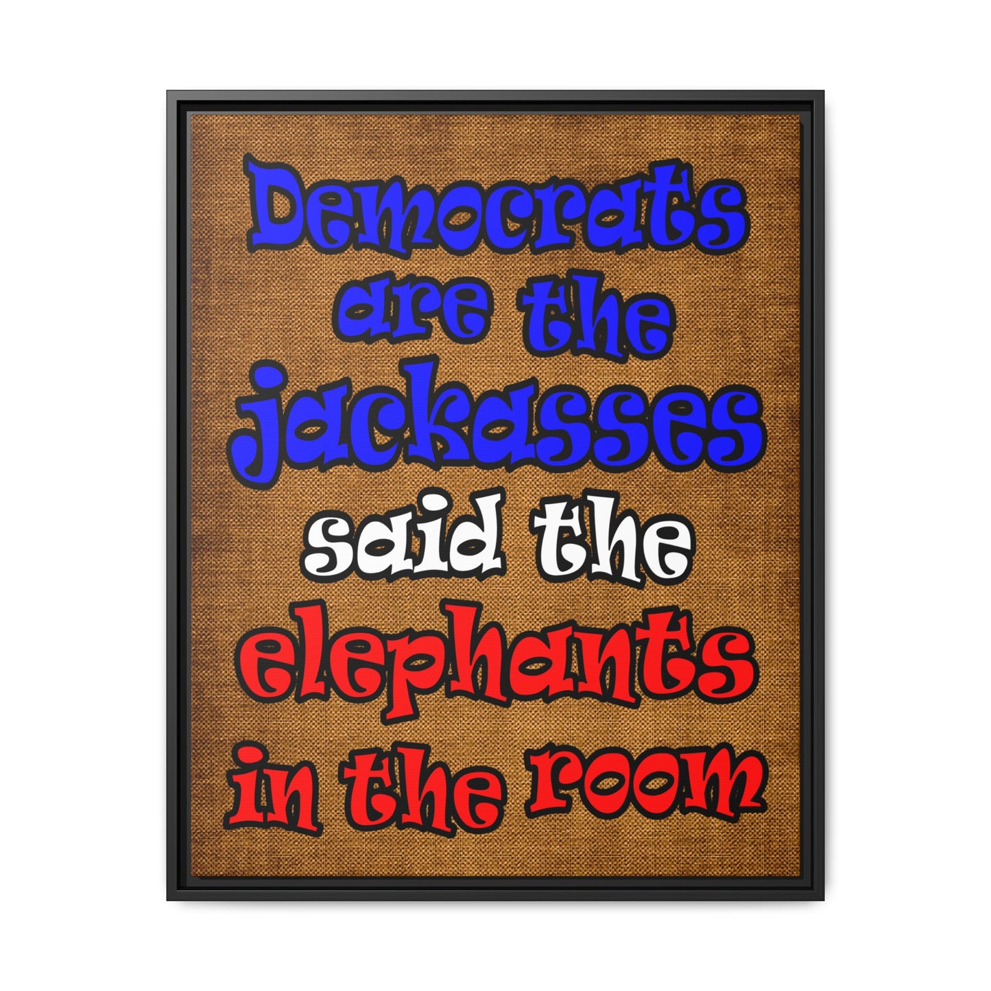 donkeys and elephants - framed canvas art (brown papyrus)