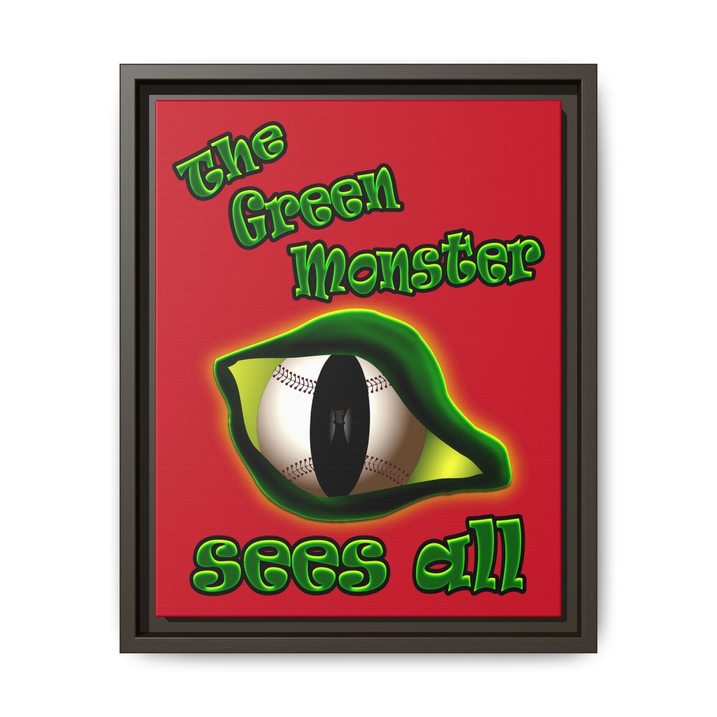 green monster - framed canvas art (dark red)