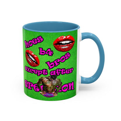 hoes b4 bros - Accent Mug (green turf)