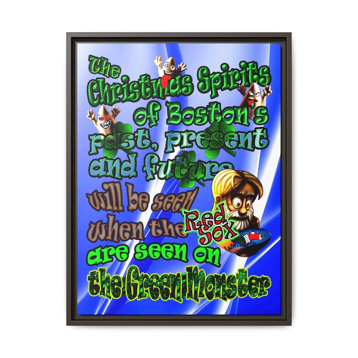 christmas spirits of boston - framed canvas art (blue-white wave)