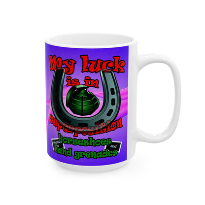 my luck - White Mug (purple-pink wave)