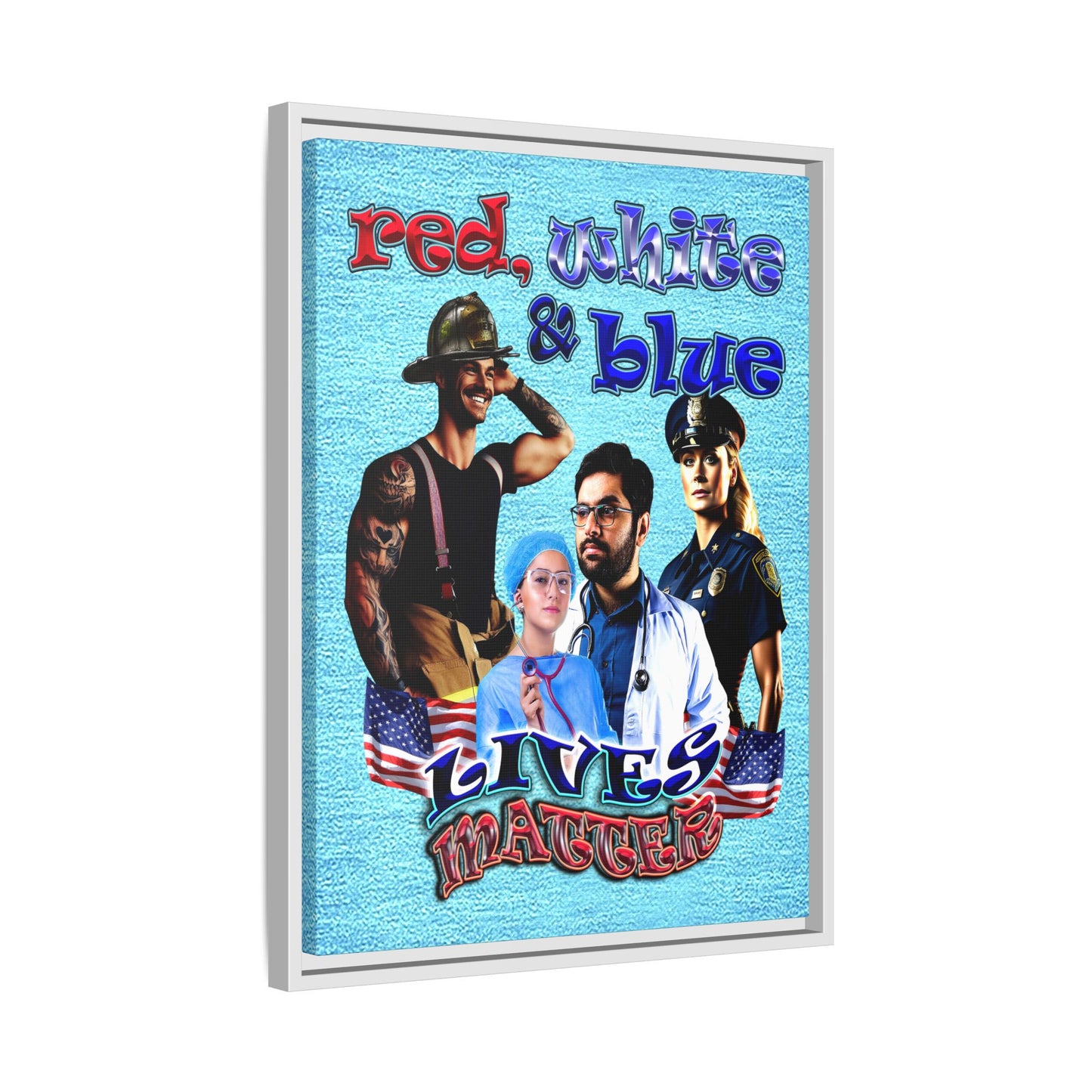 rw&b lives matter - framed canvas art (faded blue)