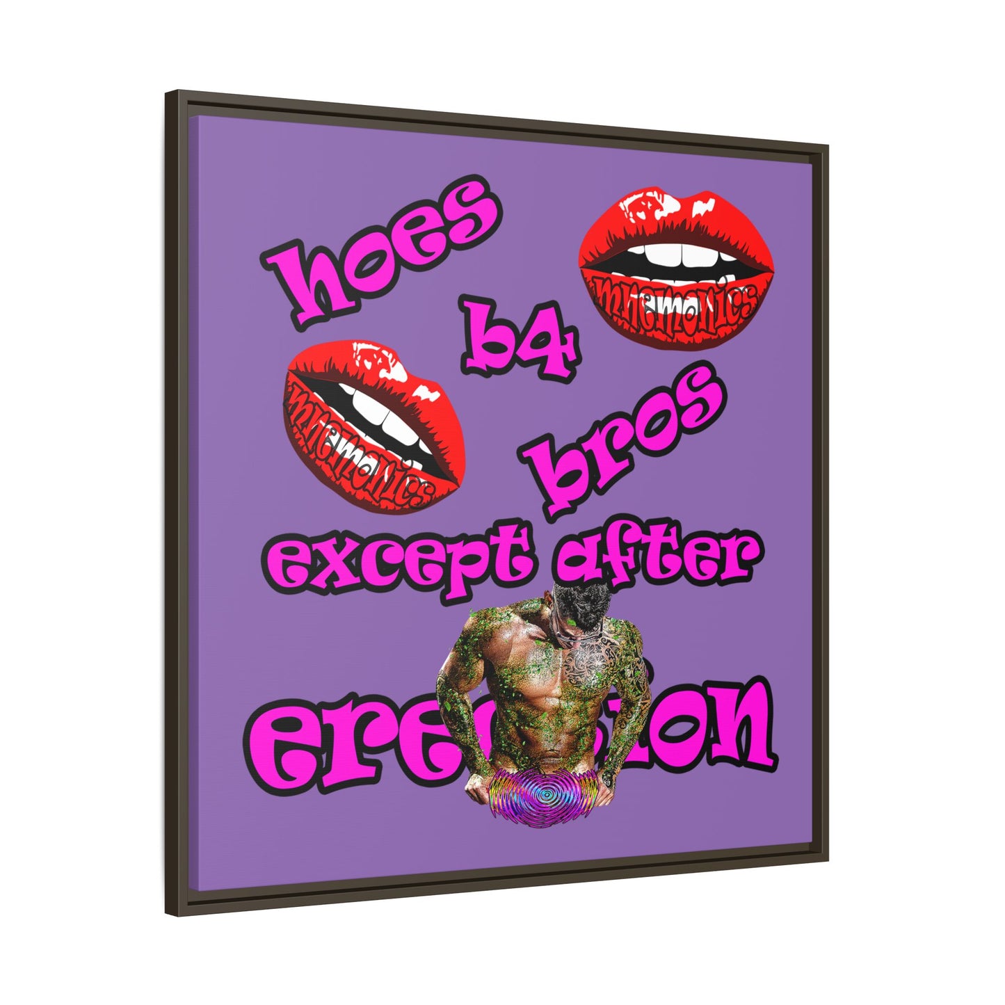 hoes b4 bros - framed canvas art (light purple)