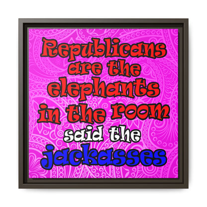 donkeys and elephants - framed canvas art (pink swirl)