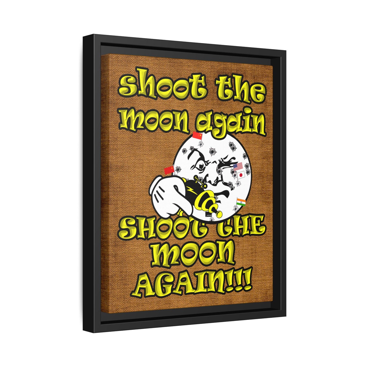 shoot the moon again - framed canvas art (brown papyrus)
