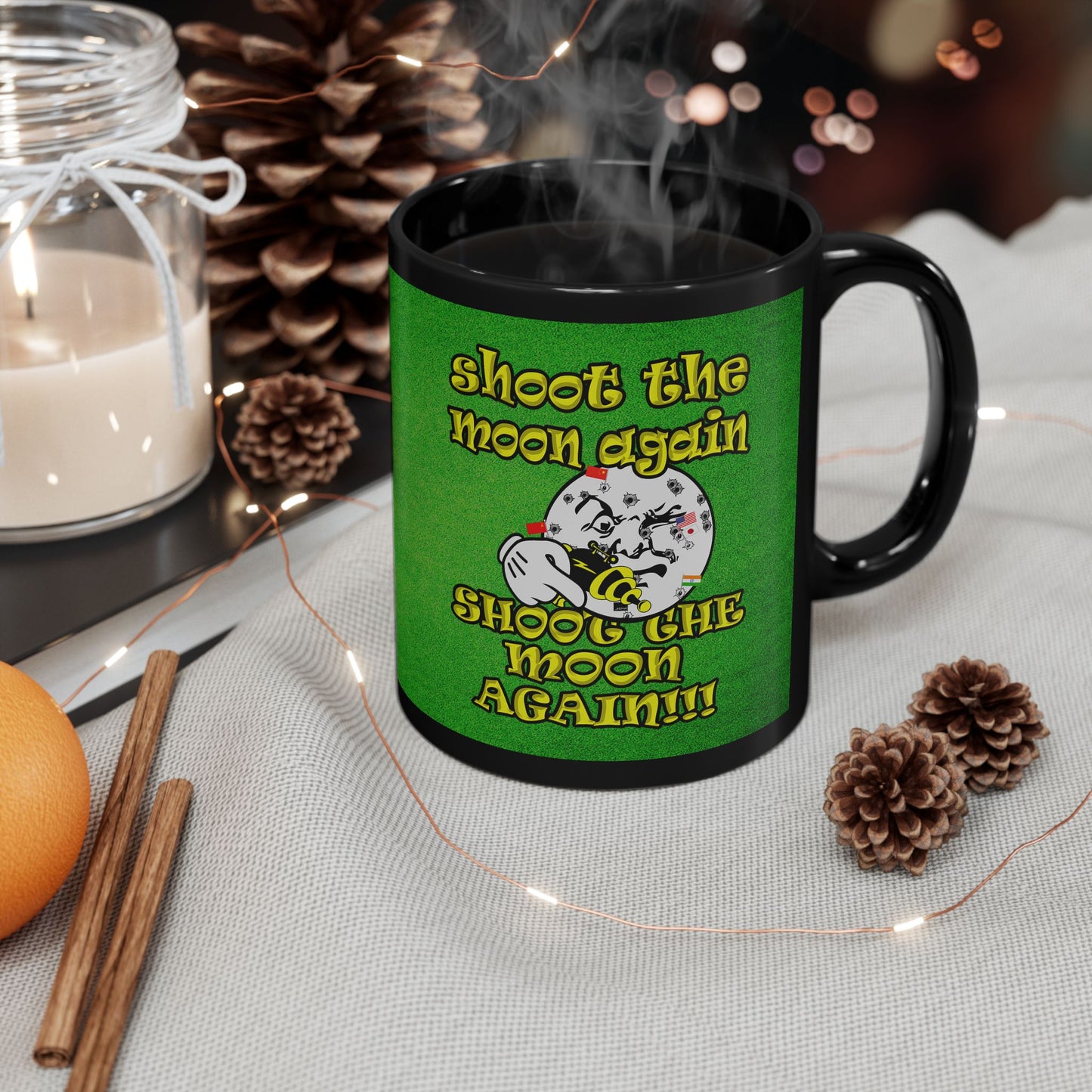 shoot the moon again - Black Mug (green turf)