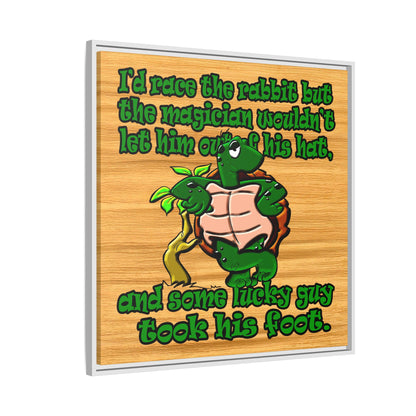 turtle race - framed canvas art (butterscotch wood finish)