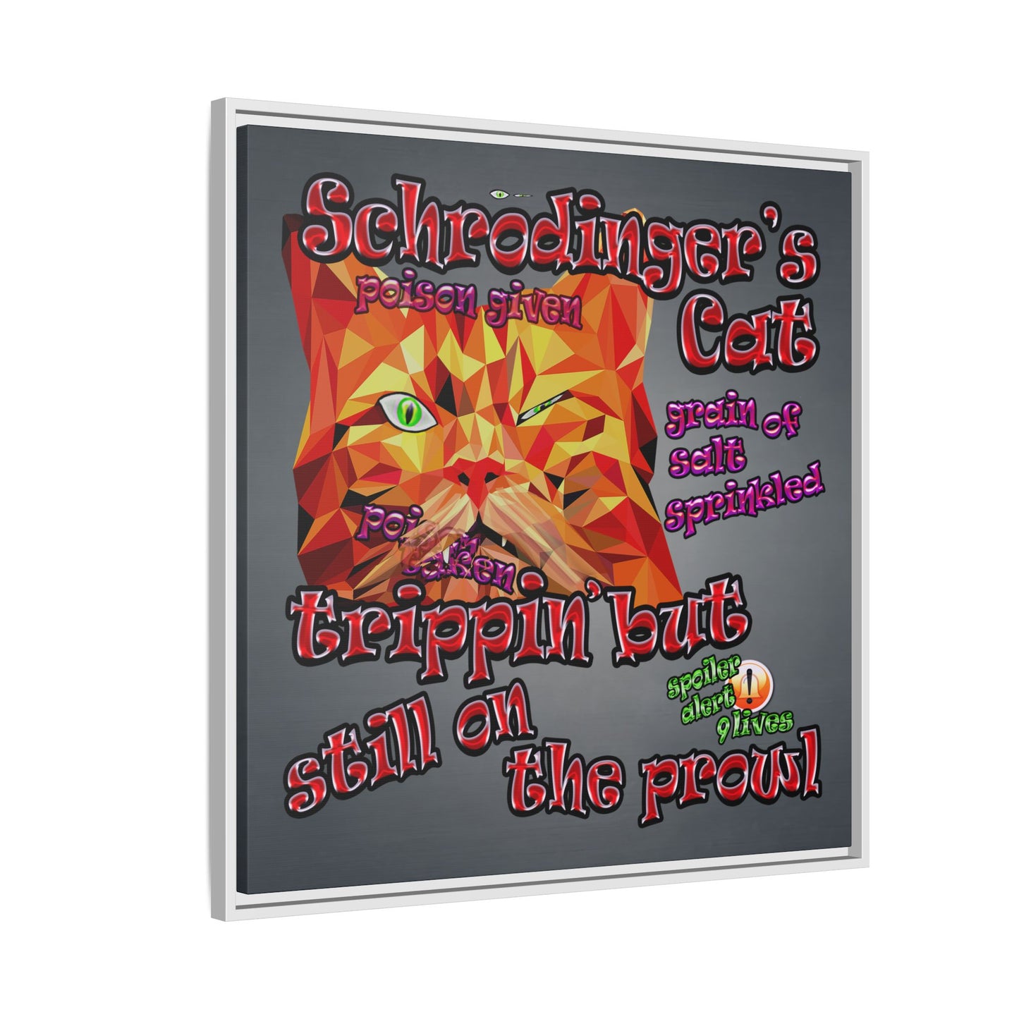 schrodinger's cat - framed canvas art (grey-light grey)