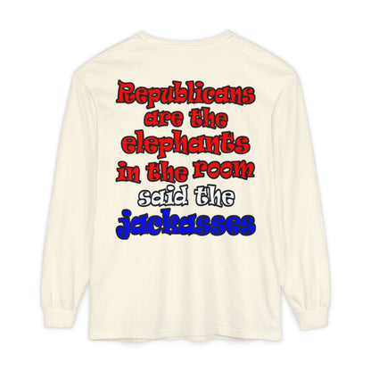 donkeys and elephants - Unisex Garment-dyed Long Sleeve T-Shirt