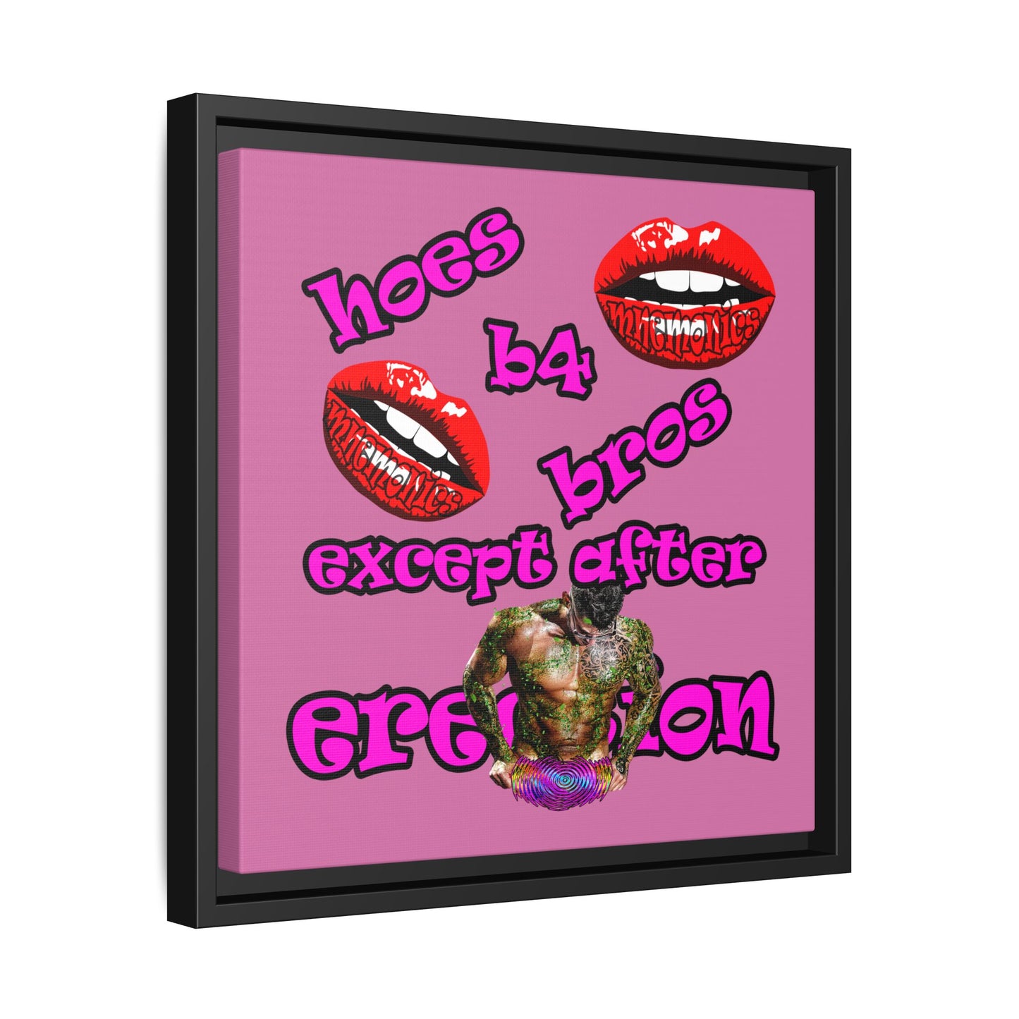 hoes b4 bros - framed canvas art (light pink)
