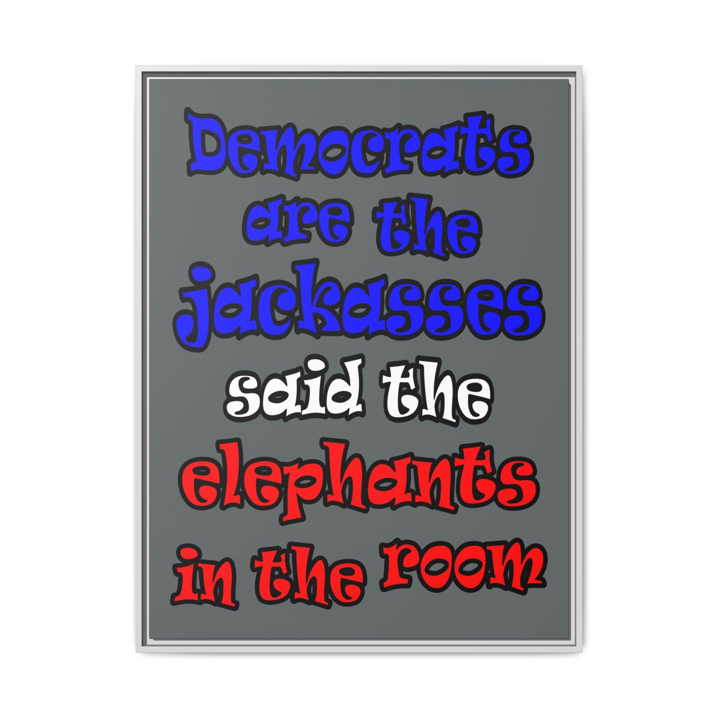 donkeys and elephants - framed canvas art (dark grey)