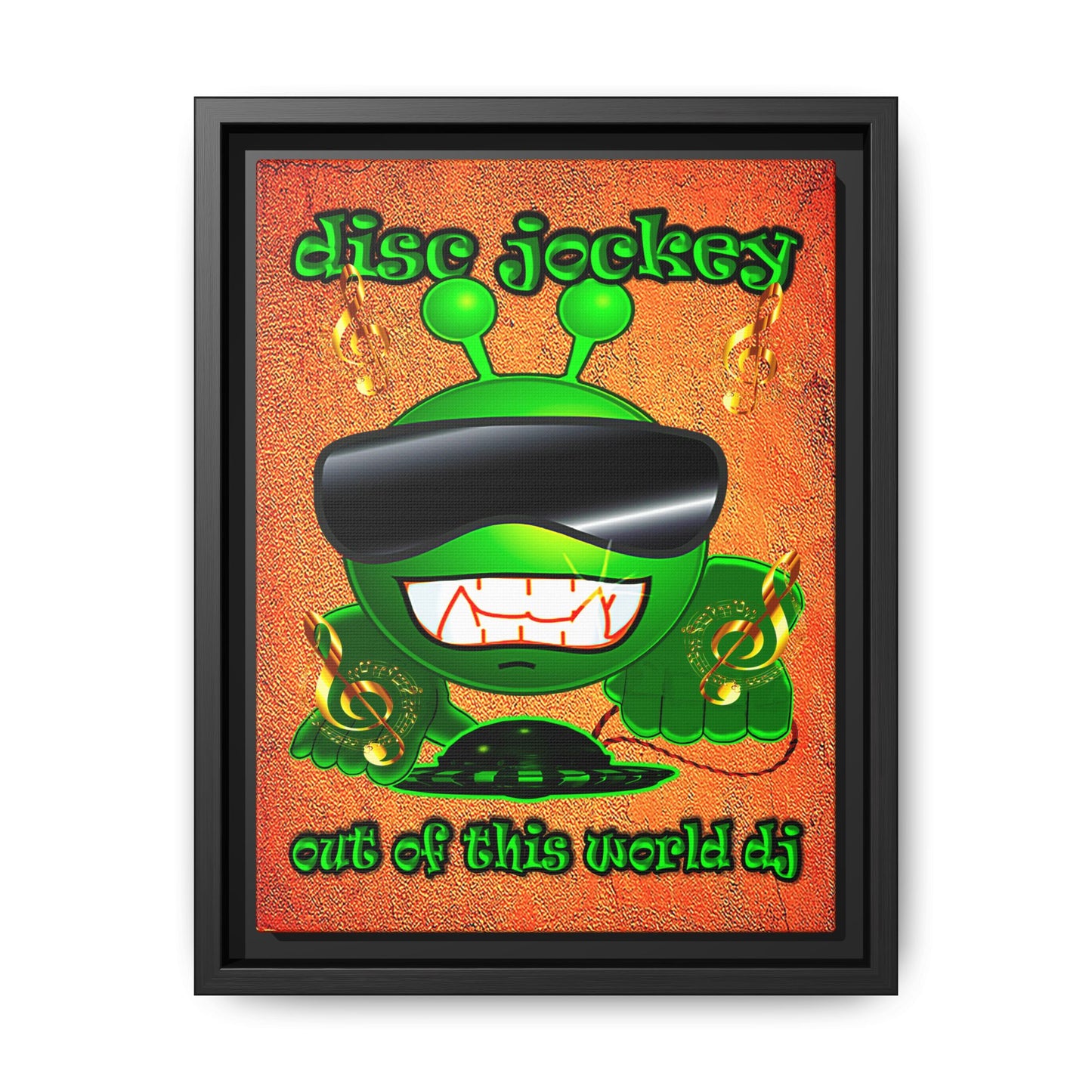 disc jockey - framed canvas art (burnt orange)