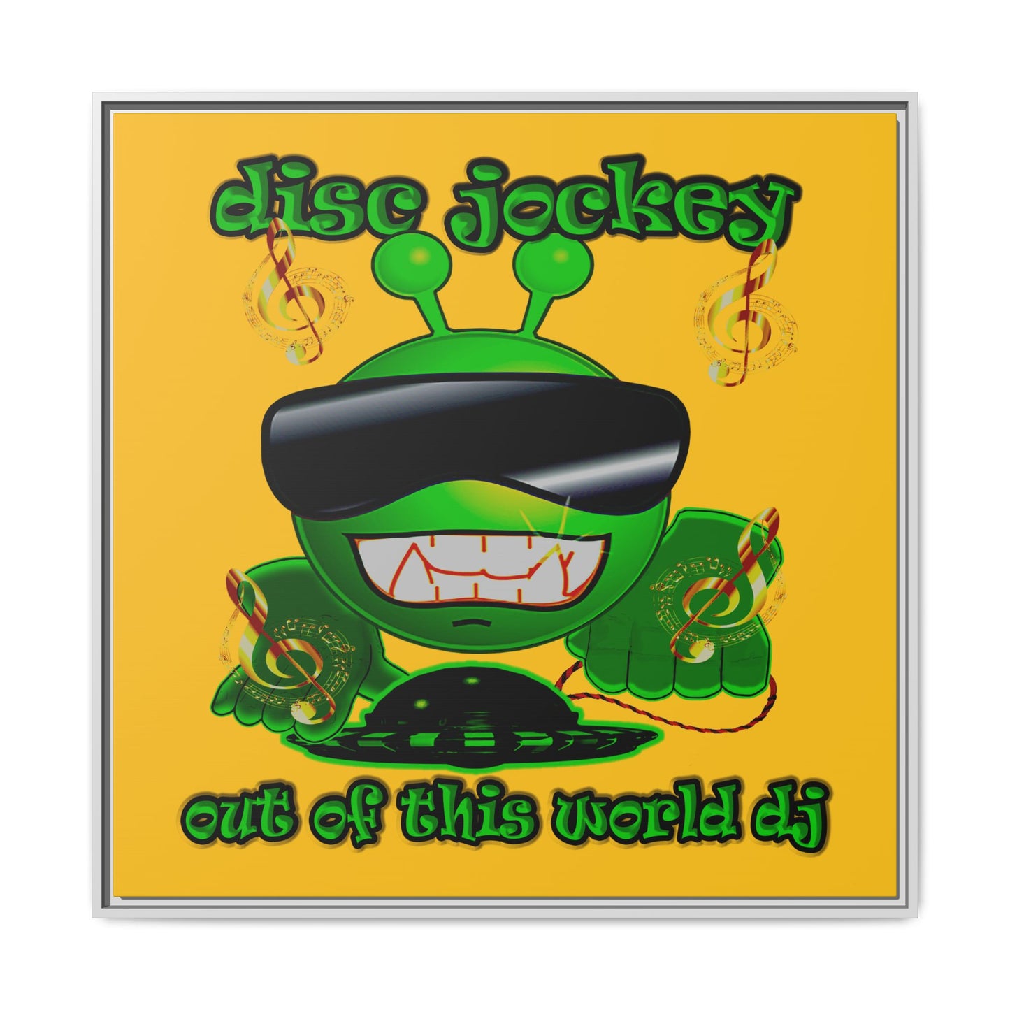 disc jockey - framed canvas art (yellow)