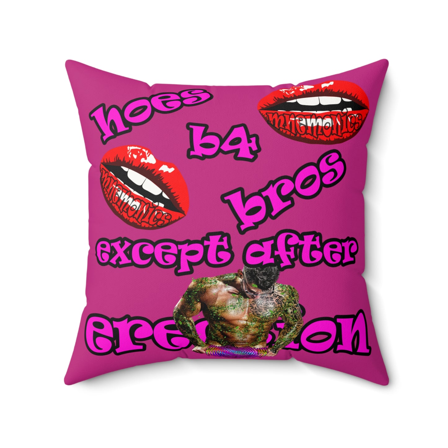 hoes b4 bros - Faux Suede Square Pillow - (pink)
