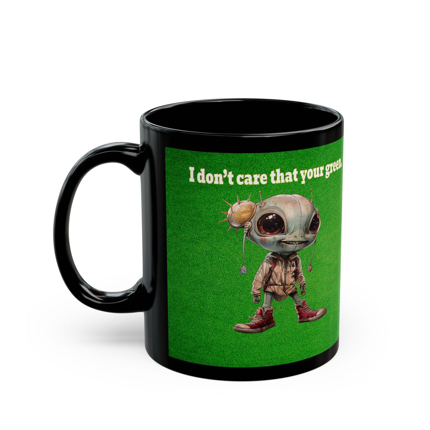 I don't care that your grey - Black Mug (green turf)