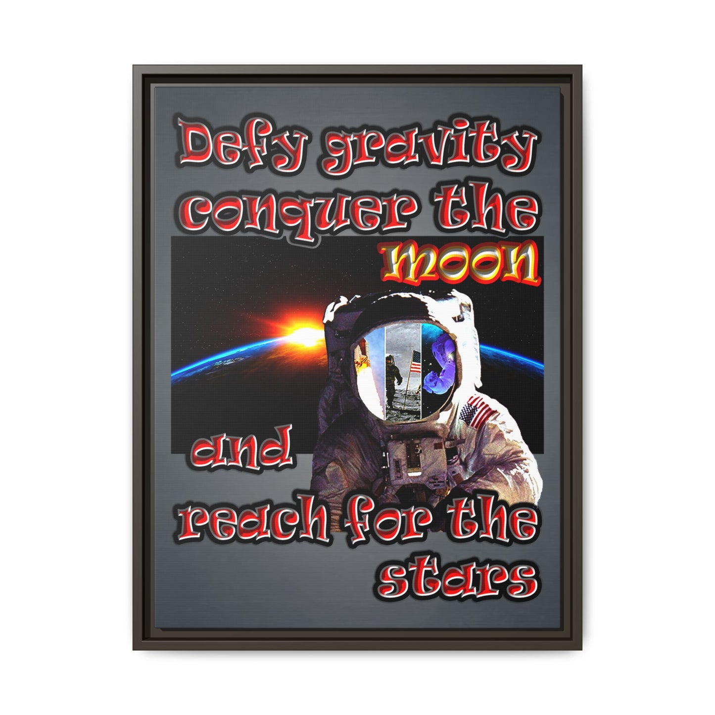 defy conquer reach - framed canvas art (grey-light grey)