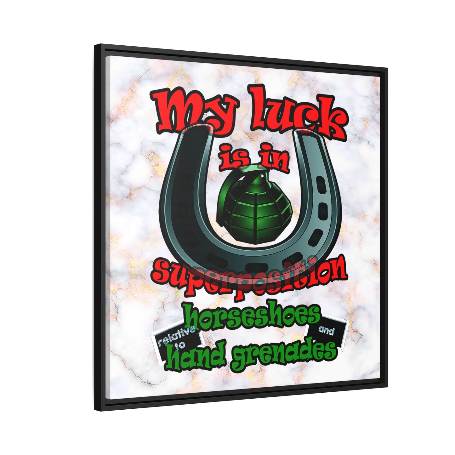 my luck - framed canvas art (white marble)