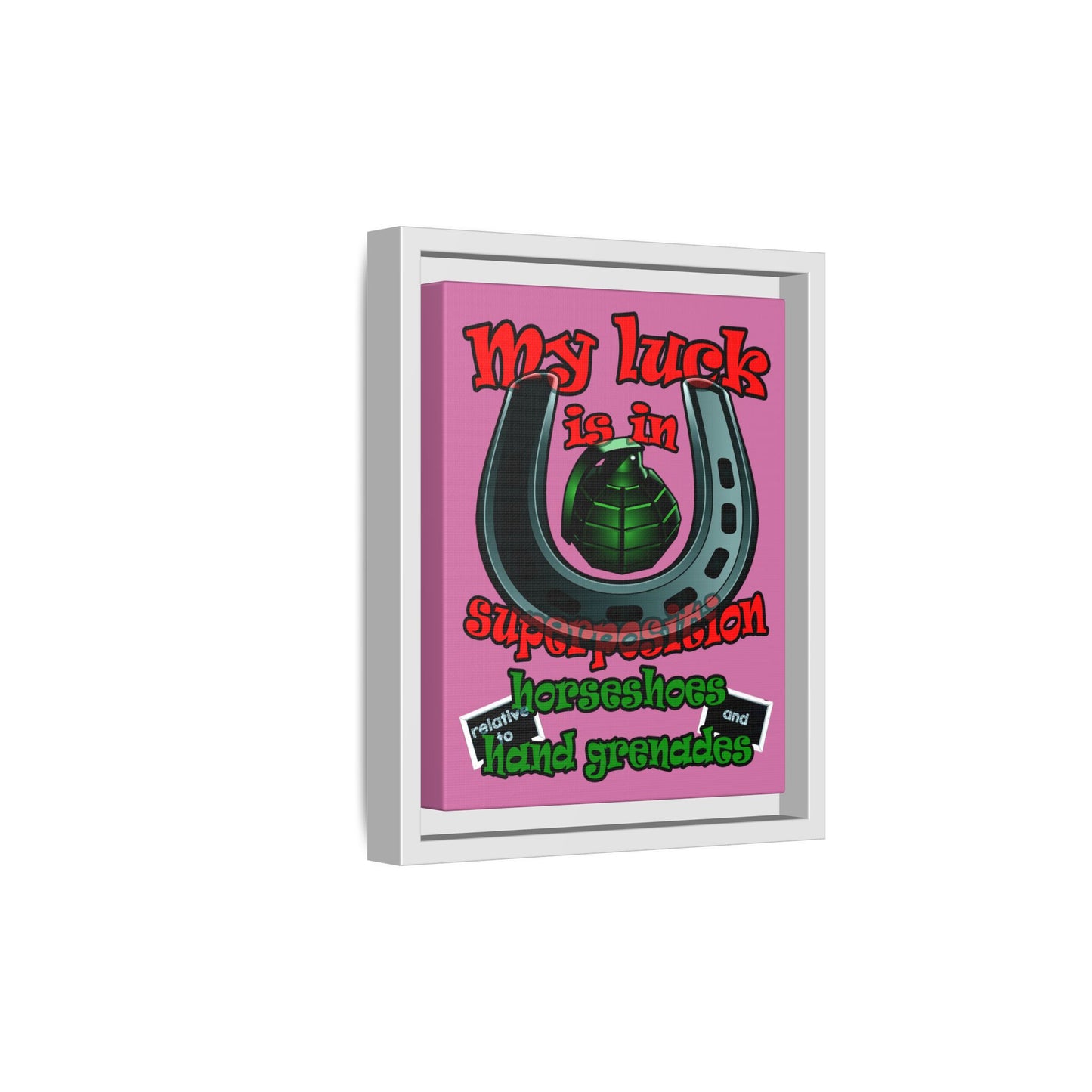 my luck - framed canvas art (light pink)