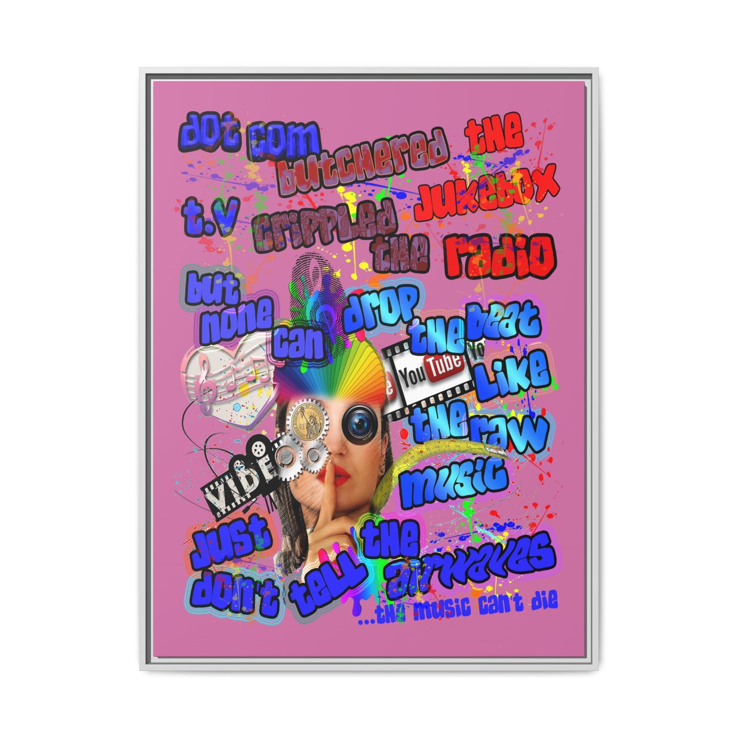 drop the beat - framed canvas art (light pink)