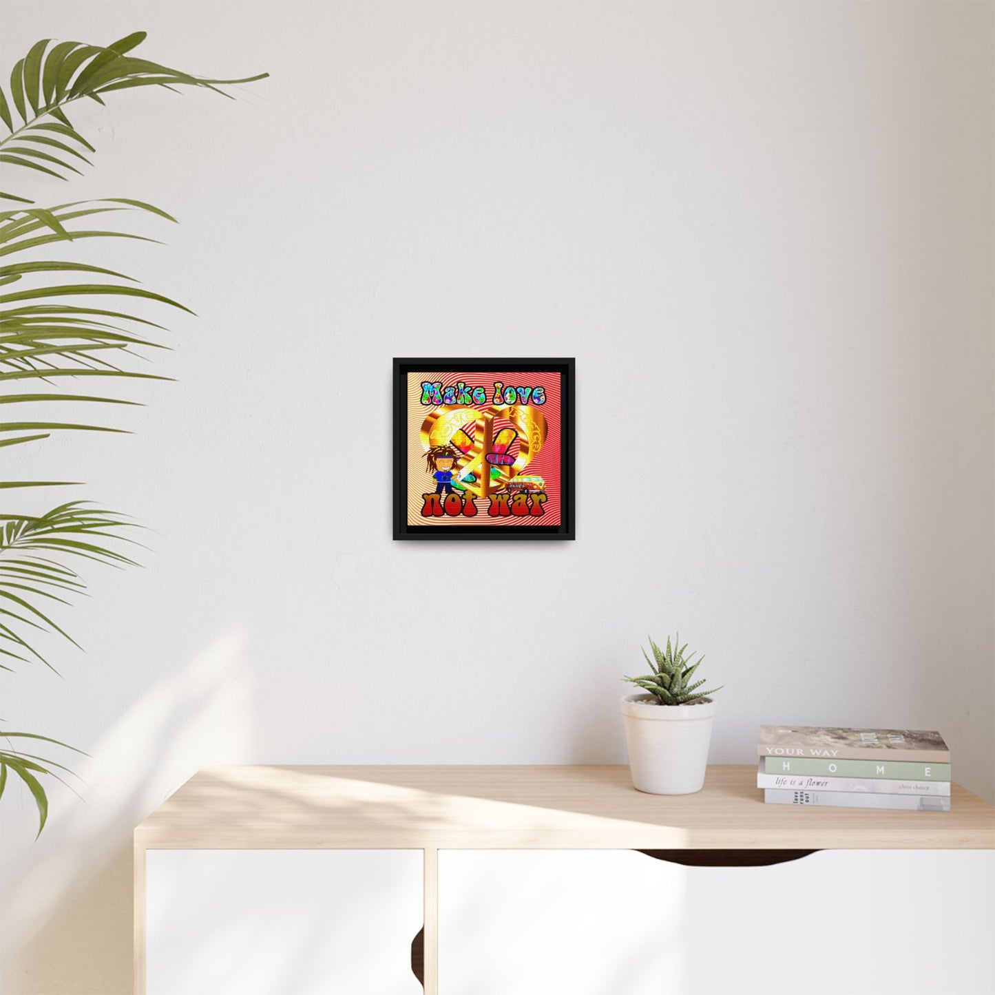 love peace - framed canvas art (yellow-orange wave)