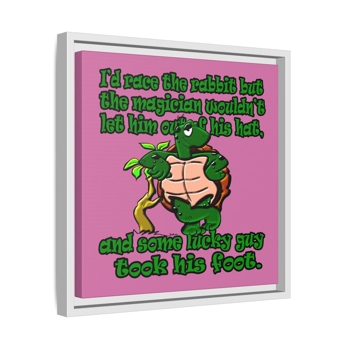 turtle race - framed canvas art (light pink)