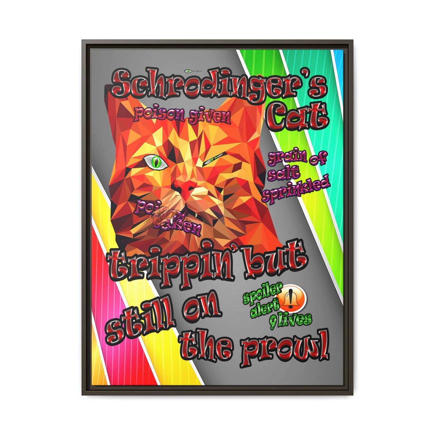 schrodinger's cat - framed canvas art (rainbow split)